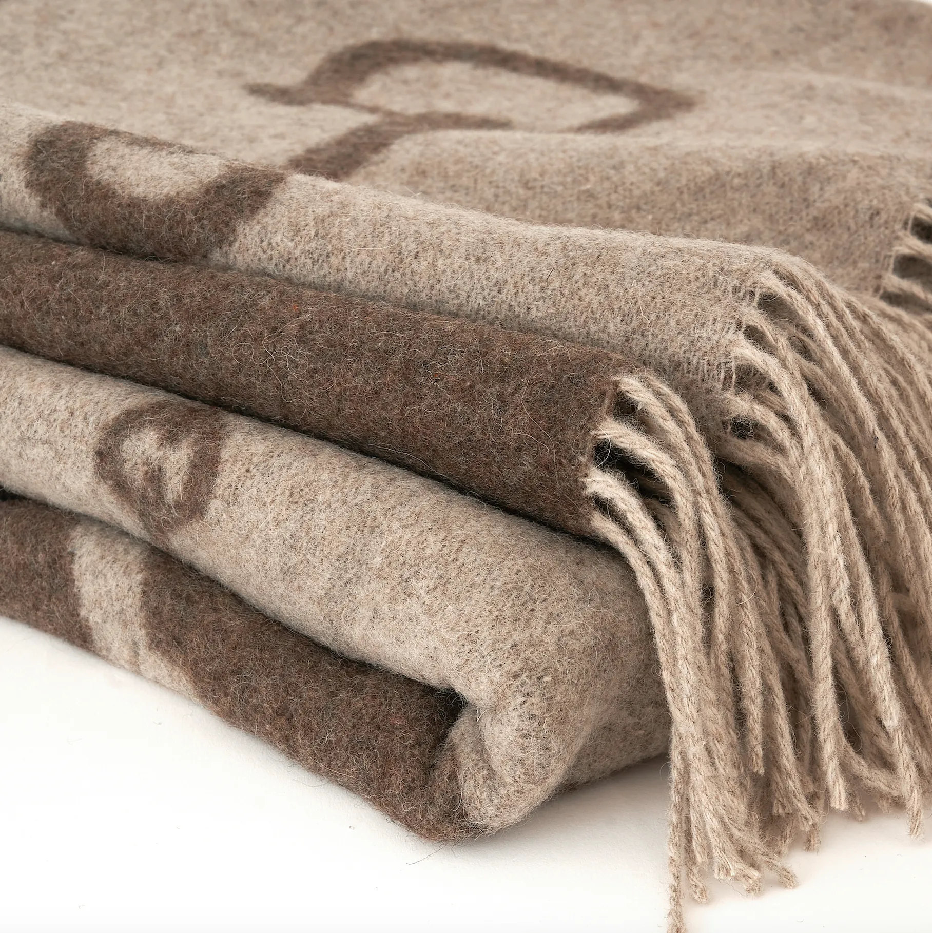 Wool Cashmere Throw Mud & Beige